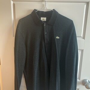 Lacoste Black Polo with Gray Pinstripes